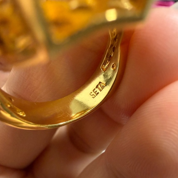 NOS Vintage SETA Yellow CZ Gold Plated Ring Size 8 - Picture 5 of 5